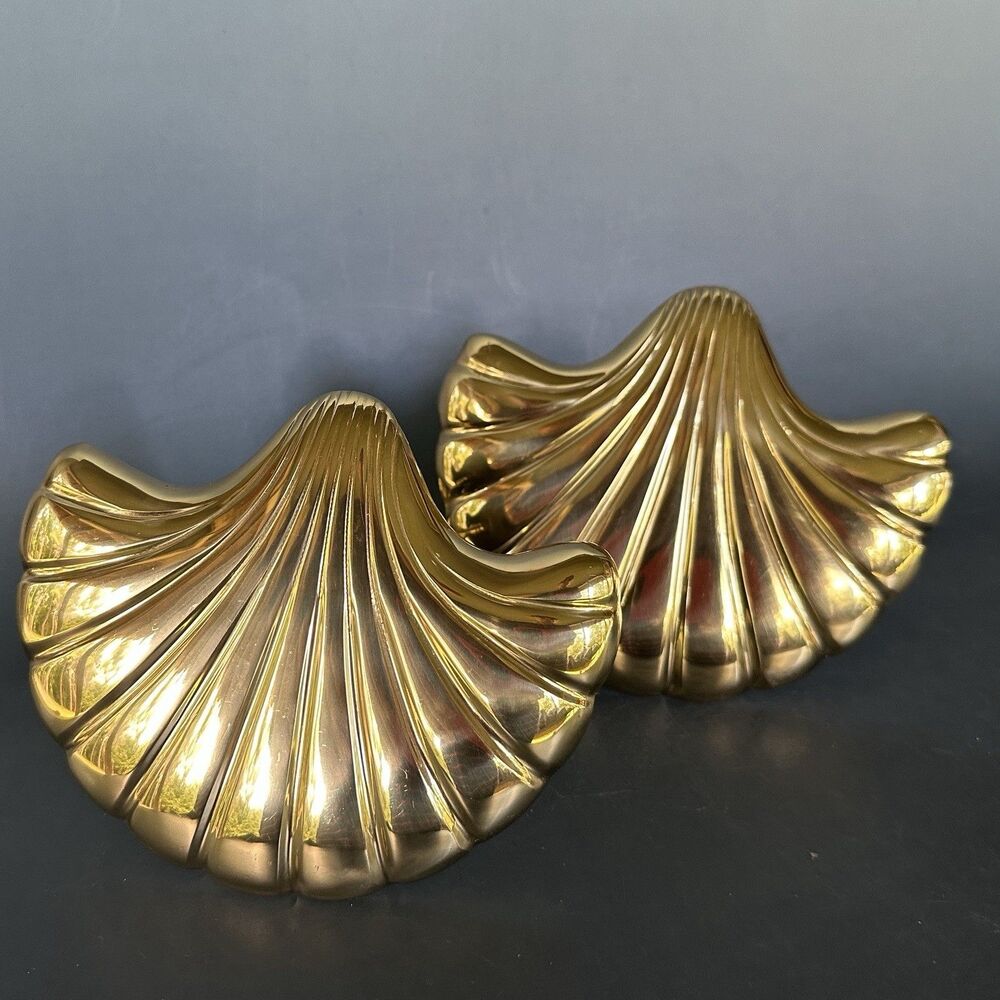 VTG Solid Brass Clam Shell Curtain Tiebacks Holdbacks Drapery Hardware Pair